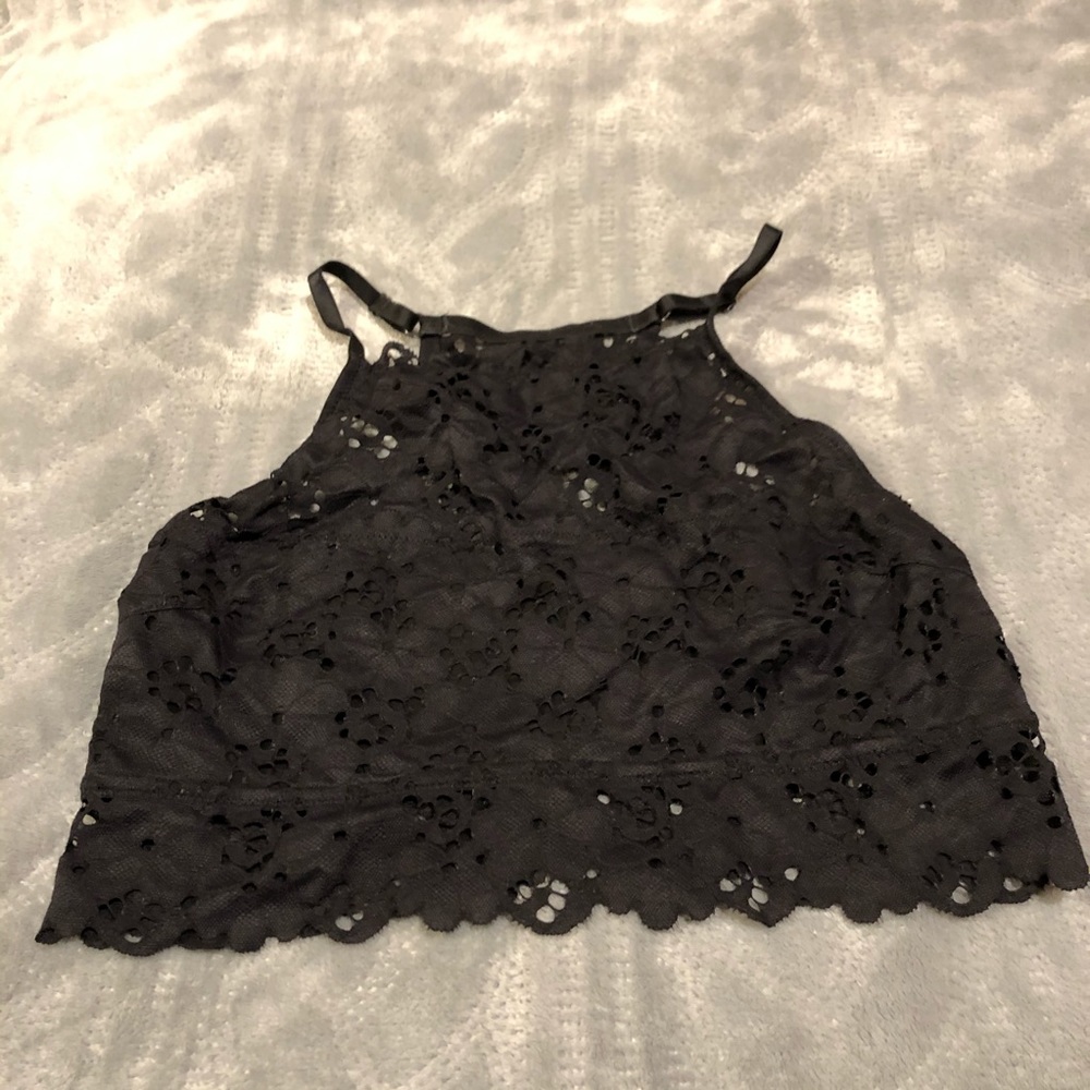 Aerie Black Floral Lace High Neck Bralette